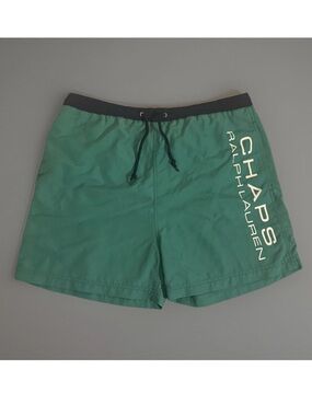 Vintage 90s Chaps Ralph Lauren Spell Out Swim Trunks Green/Navy - Men’s SZ Large